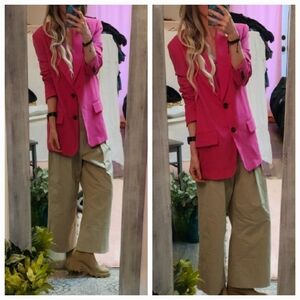 Zara Oversized Single Breasted Bright Pink Boyfriend Blazer XS
